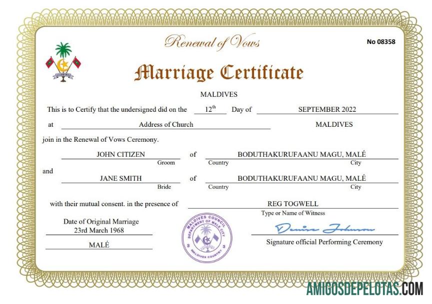 Para baixar modelo Word e PDF de certidão de casamento das Maldivas